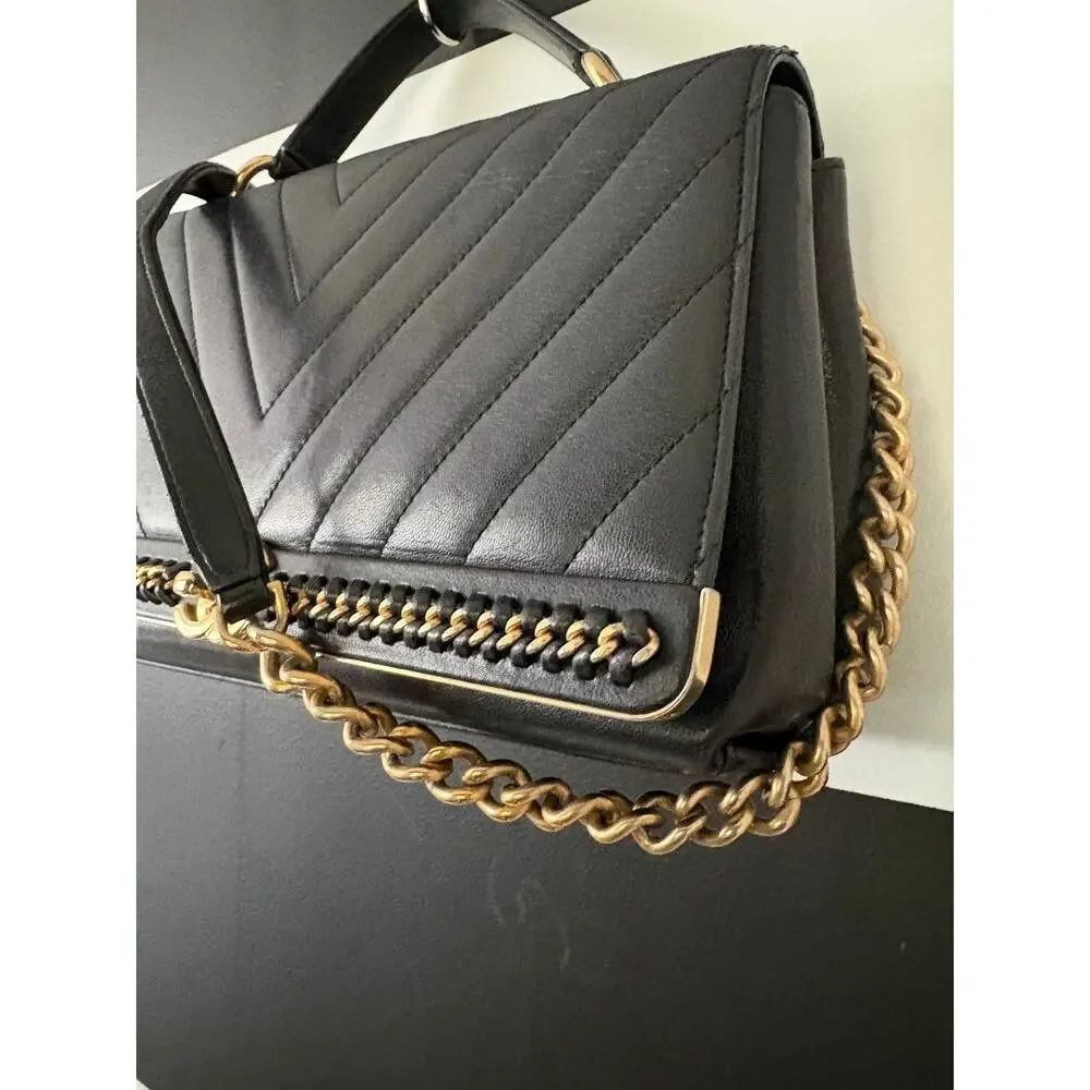 Chanel Chevron Top Handle Flap Bag - Black Calfskin with Gold Hardware